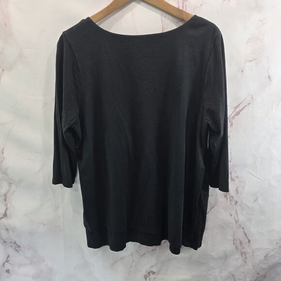 J Jill Shirt Womens Large Black PJ Artistic Tee T Quarter Sleeve Round Neck - Picture 5 of 10